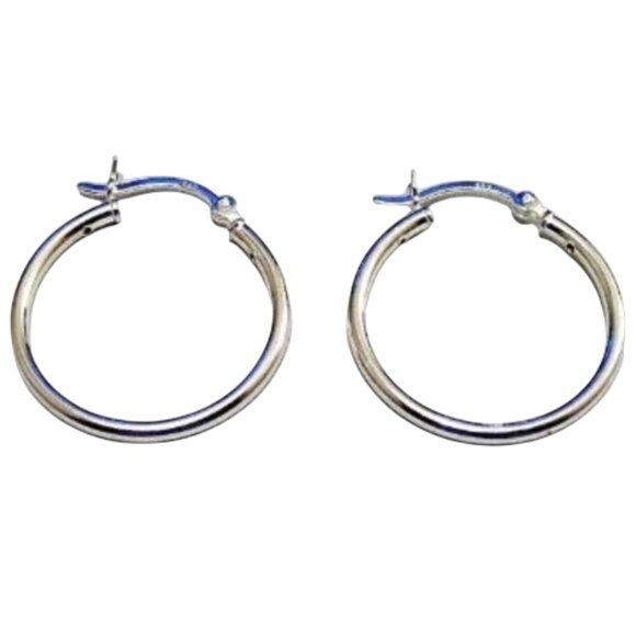 1 Inch 25mm Sterling Silver Hoop Pierced Post Earrings - Picture 5 of 5